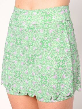 Susan Graver Soleil Scalloped Swim Skirt Skort UPF 50+ Pink Green 28W Plus